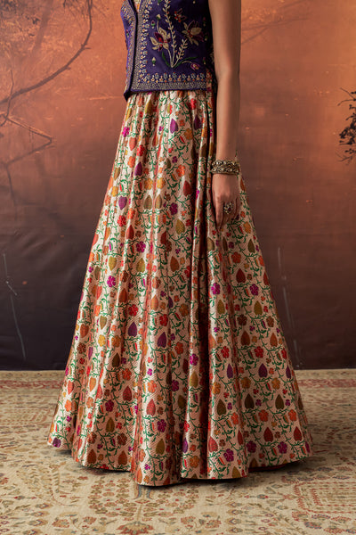 MULTICOLOUR KIMKHWA BORCADE EMB. LEHENGA SET(EVO-05) (5 PCS)