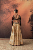 GOLD SILK TISSUE PRINTED & EMB. LEHENGA SET (EVO-07) (4 PCS)