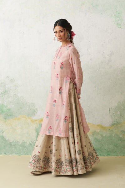 TOOSH & SOFT PINK DUPION PTD. WITH HAND KASHMIRI EMB. LEHENGA SET (4 PCS)