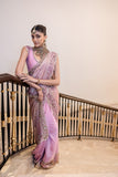 ONION PINK TUSSAR & ORGANZA EMB. TWO-PIECE SAREE SET (3 PCS)