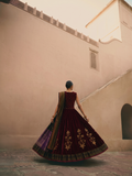 Wine Velvet lehenga with Black & Royal Purple Banarasi Dupatta wine embroidered jacket (4 PCS)