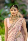 ONION PINK TUSSAR & ORGANZA EMB. TWO-PIECE SAREE SET (3 PCS)