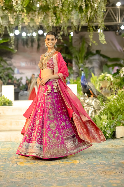 HOT PINK TISSUE MULTIKALI EMB. LEHENGA SET (EVO-09) (3 PCS)