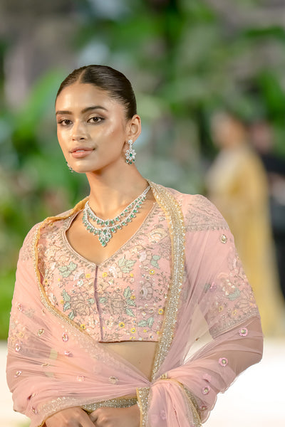 PINK & AQUA TISSUE EMB. LEHENGA SET(FB-05A) (4 PCS)