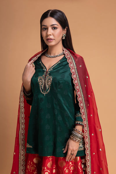 RED BROCADE LEHENGA SET (2 PCS)