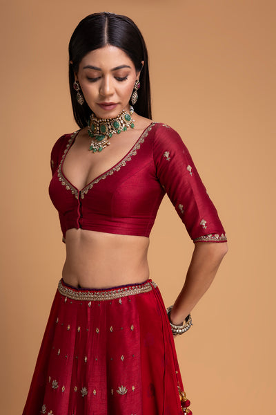 RED MUSHROO EMB LEHENGA SET (3 PCS)