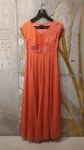 Coral georgette embroidered dress (KH-10A)