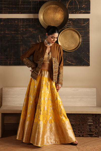 AMBER GLOW BANARASI BROCADE EMBROIDERED LEHENGA (1 PC)