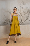 MUSTARD KALA COTTON EMBROIDERED DRESS (1 PC)