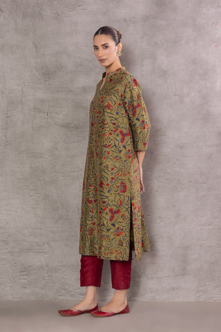 GREEN STRIPE & FLORAL CHANDERI PRINTED KURTA ( SV-13/KUR)