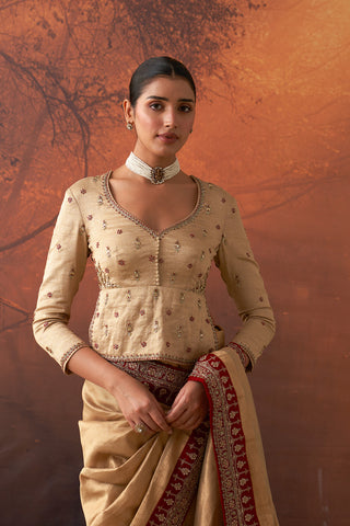 GOLD TUSSAR SILK EMB. PEPLUM BLOUSE(EVO-06)(1 PC)