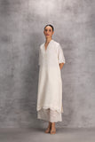 IVORY STRAIGHT EMBROIDERED SCALLOPED TUNIC  (1PC)