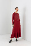 RED MELANGE ABSTRACT EMBROIDERED LONG DRESS (1 PC)