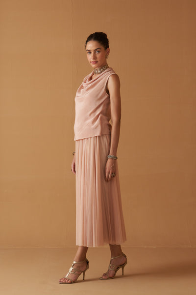 PEACH TO MINT SHADED SCALLOP EMB NET CAPE, TOP, SKIRT SET (3 PCS)