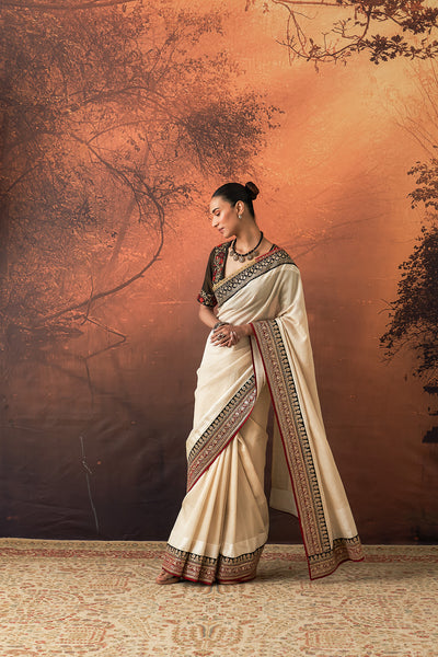 IVORY TISSUE EMB. SAREE SET (2 PCS)