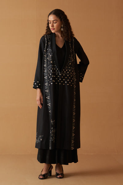 BLACK SUMMER SILK DORI  EMBROIDERED CLASSIC JACKET ( SE-04B/JKT)