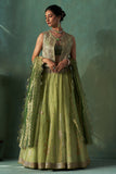 GREEN BROCADE BLOUSE & MINT TISSUE EMBROIDERED KOTI WITH MINT GREEN EMBROIDERED KOTA TISSUE LEHENGA PAIRED WITH GREEN ORGANZA TISSUE DUPATTA (4 PCS)