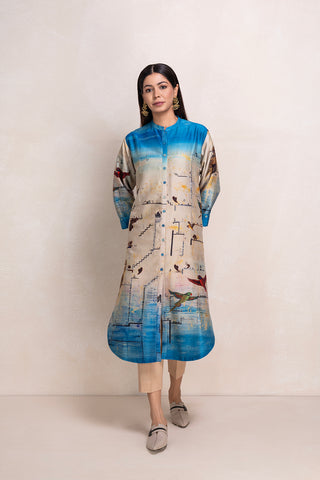 TOOSH & BLUE SILK CHANDERI PRINTED TUNIC (1 PC)