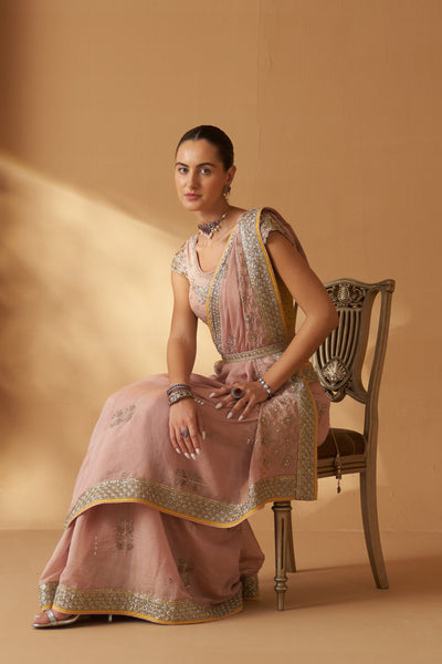 OLD ROSE TISSUE EMBROIDERED SAREE (SE-09)