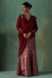 MAROON BROCADE EMBROIDERED SKIRT WITH ATTACHED PALLU (1 PC)