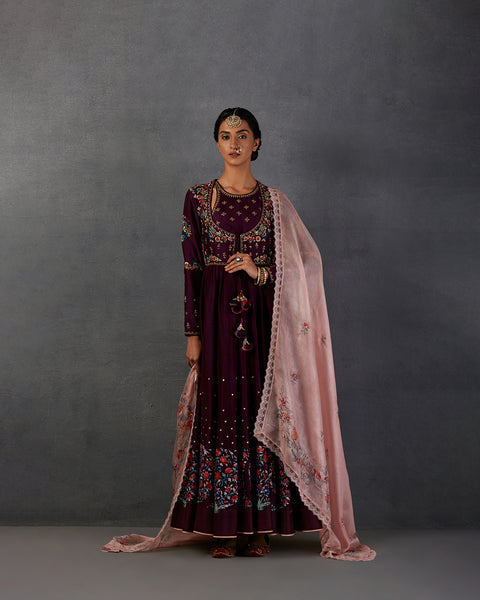WINE EMBROIDERED ANARKALI SET (FB-22)