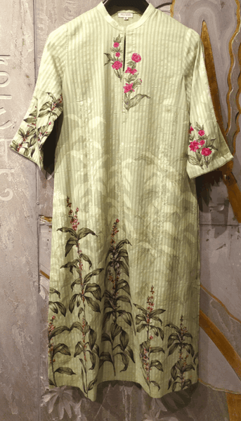 Living green cotton stripe lavender printed tunic (HB-11B/KUR)
