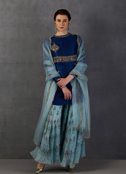 BLUE EMBROIDERED SHARARA SET (MK-06)