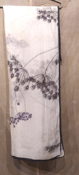 Ivory thin chanderi ebony ivory printed scarf (HB-39/SCF)