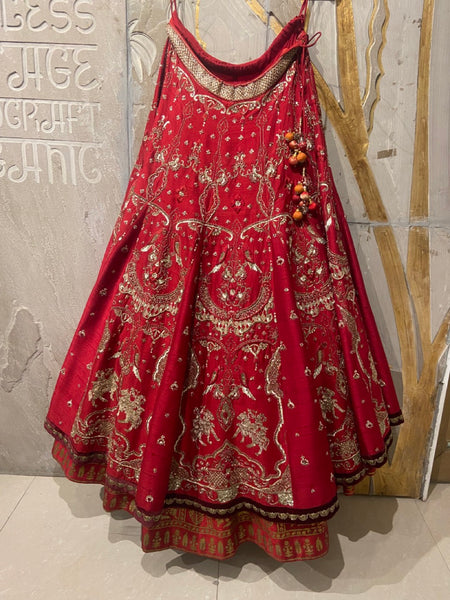 Crimson dupion embroidered lehenga (SL-03)
