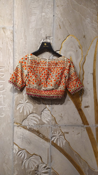 Marble chanderi printed & embroidered blouse (KD-05B/BLS)