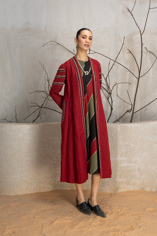 MADDER RED LINEN EMBROIDERED JACKET (1 PC)