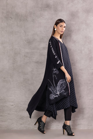 BLACK CHIFFON FOREST NIGHT PRINTED TUNIC SET (BW-05A)