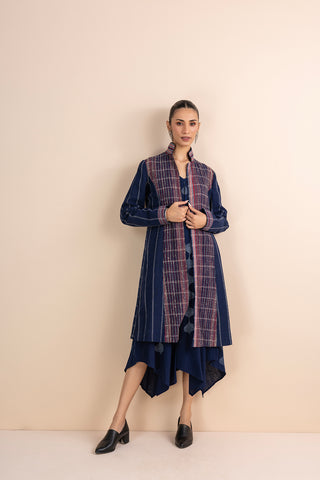 BLUE HANDWOVEN COTTON LONG JACKET (1 PC)