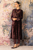 Brown Velvet Embroidered Front Panelled Tunic Set (Vt-12)