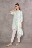 MINT MARBLE ABSTRACT COTTON PRINTED ASSYMETRICAL TUNIC (TNC-22)