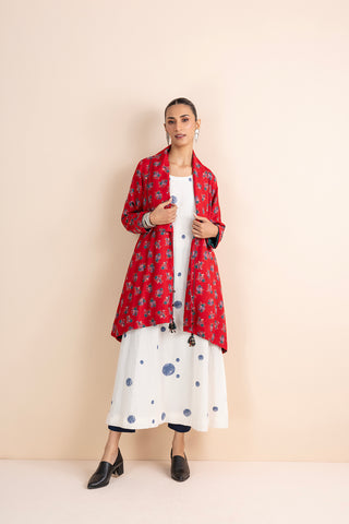 RED RAYON FLORAL PRINTED JACKET (1 PC)