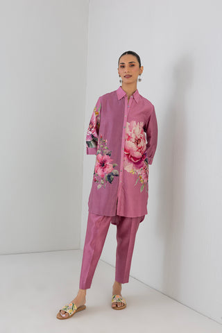 BLUSH PINK SILK CHANDERI PEONY FLOWER PRINTED SHIRT (1 PC)