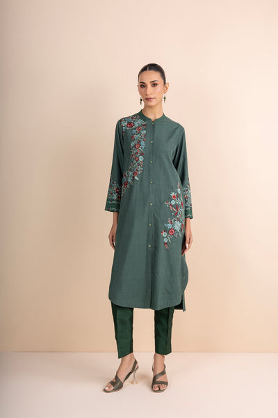 GREEN EMBROIDERED KURTA SET (2 PCS)