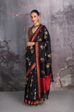 BLACK TUSSOR GEORGETTE DISCHARGE PRINTED SAREE (1 PC)