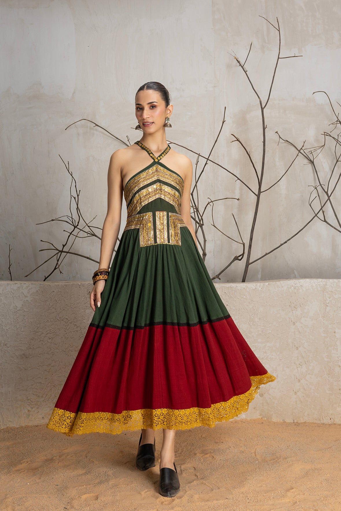 slim fit dress slacks MILITARY GREEN KALA COTTON EMBROIDERED DRESS (1 PC) – Anju Modi