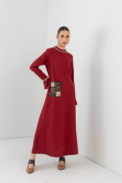 RED MELANGE LONG DRESS (1 PC)