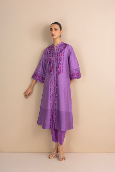 SHADES OF LILAC STRIPE PRINTED & EMBROIDERED KURTA SET (2 PCS)