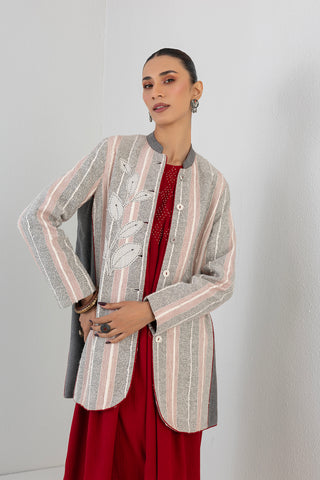 GREY & WHITE WOOLEN EMBROIDERED JACKET (1 PC)