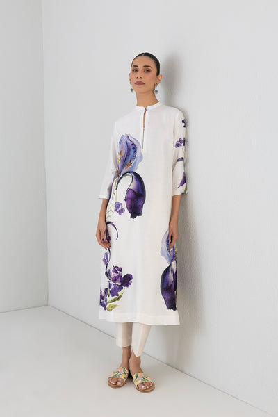 PEARL IVORY DUPION IRIS LILY PRINTED TUNIC (1 PC)