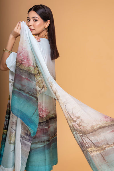 LIGHT BLUE CHANDERI PRINTED STOLE (1 PC)