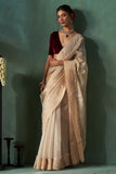 GOLD SILK TUSSAR TISSUE EMBROIDERED SAREE SET (1 PC)