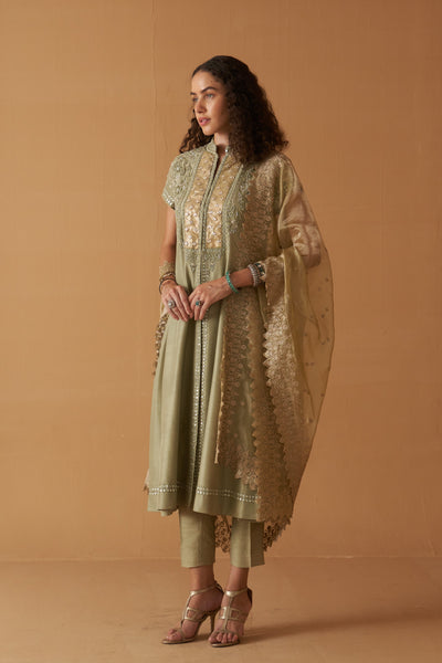 PISTA GREEN ORGANZA TISSUE EMBROIDERED DUPATTA (SNK-32)