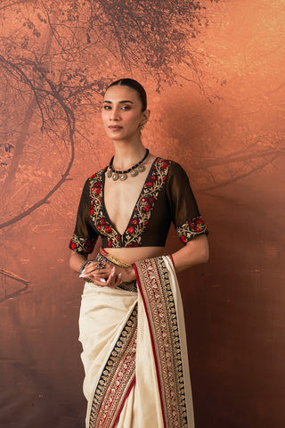 BROWN BROCADE & DUPION EMB. BLOUSE (1 PC)