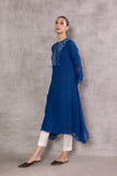 BLUE CHIFFON PRINTED EMBROIDERED TAGAAI KURTA (INY-29B)