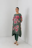 MINTED SAGE SILK CHANDERI HIBISCUS PRINTED DRESS (1 PC)